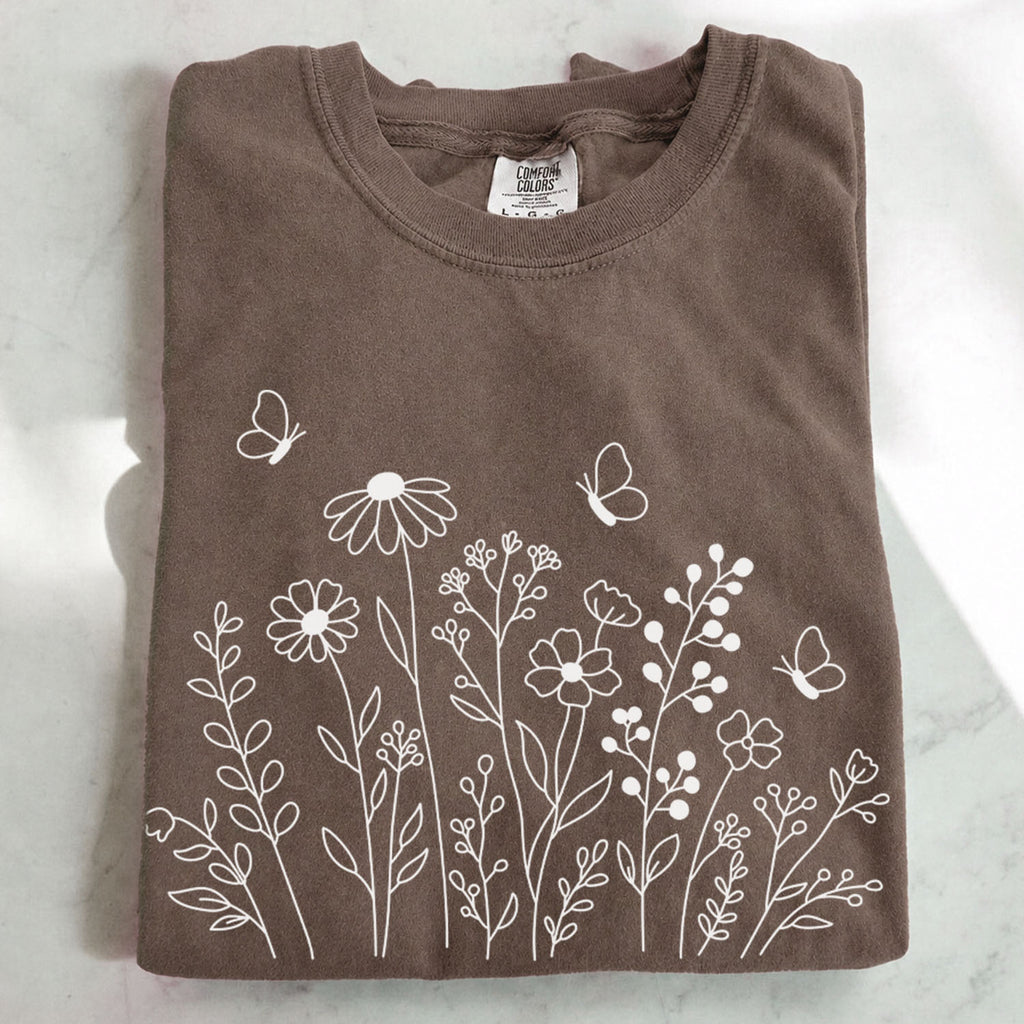White Wildflower Sketch T-Shirt