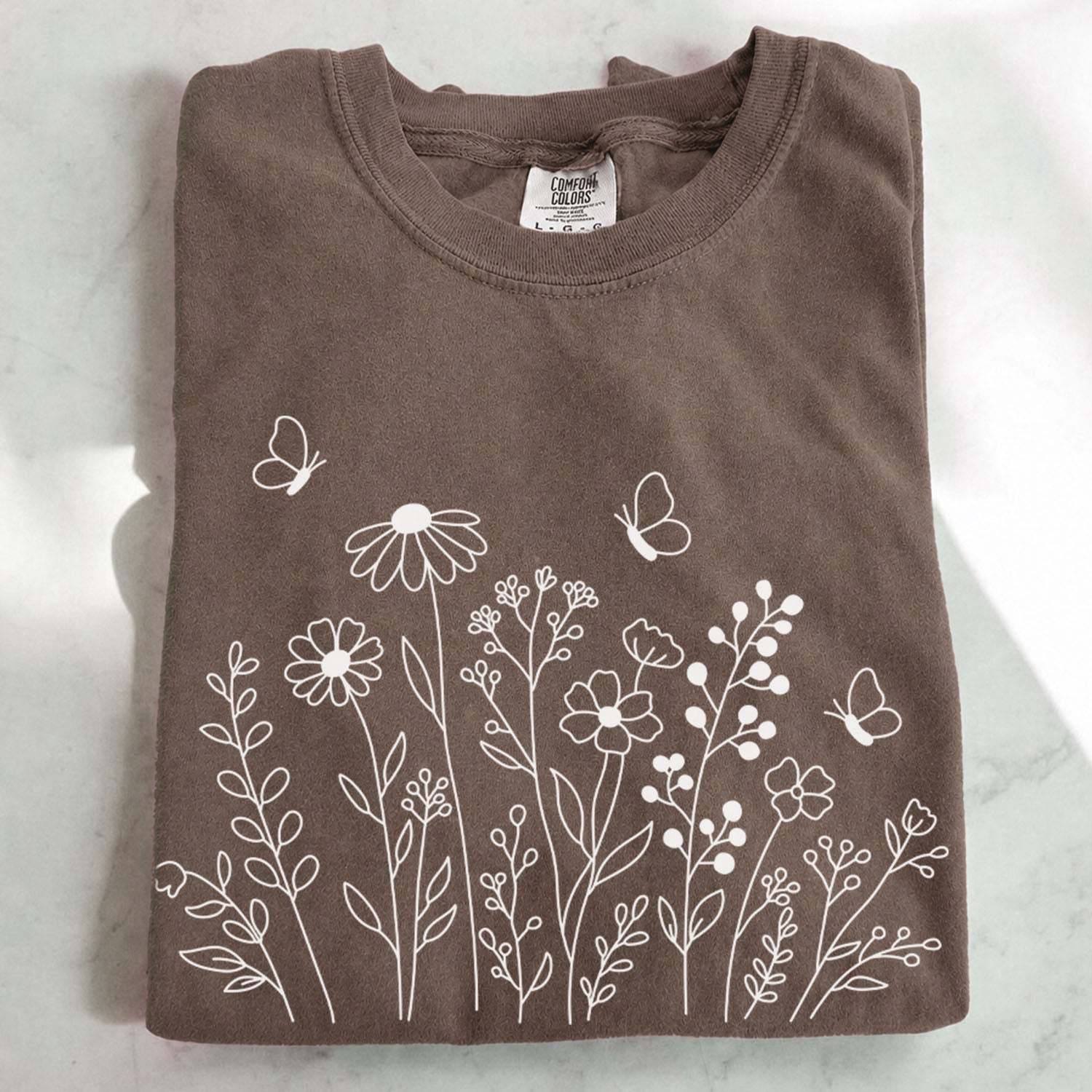 White Wildflower Sketch T-Shirt
