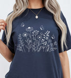 White Wildflower Sketch T-Shirt