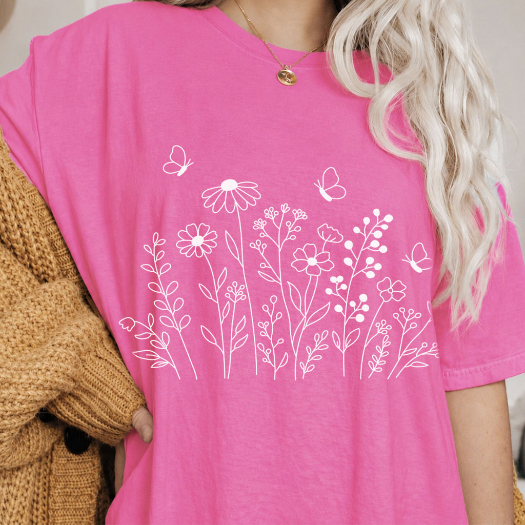 White Wildflower Sketch T-Shirt