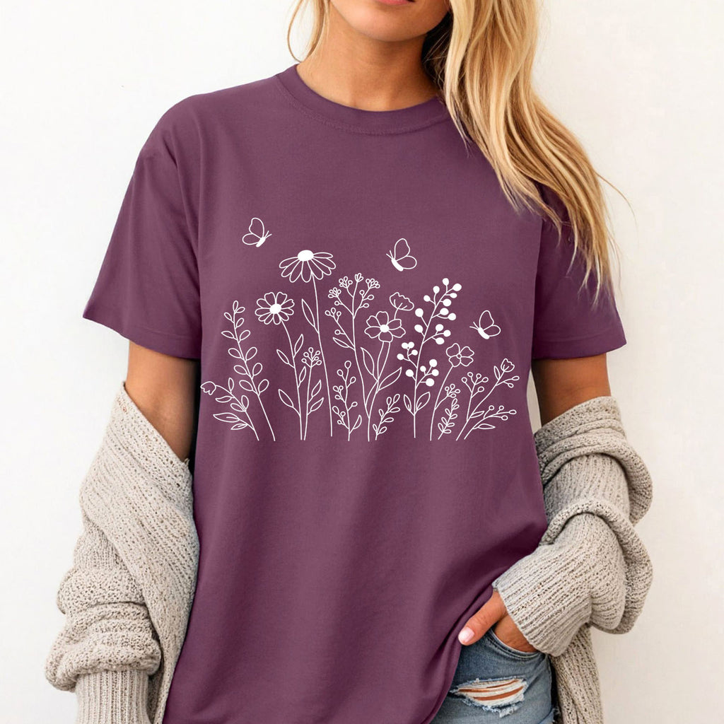 White Wildflower Sketch T-Shirt