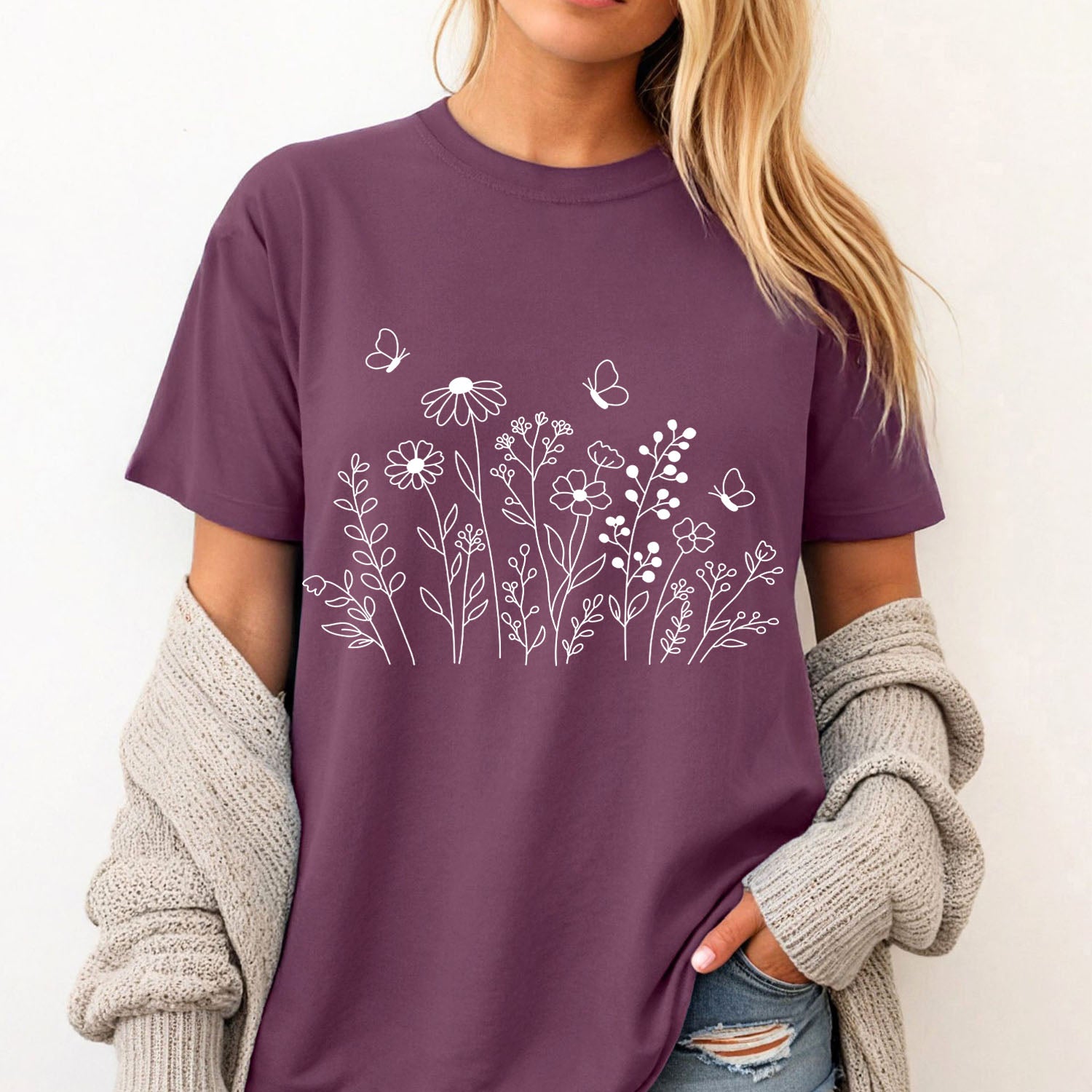 White Wildflower Sketch T-Shirt