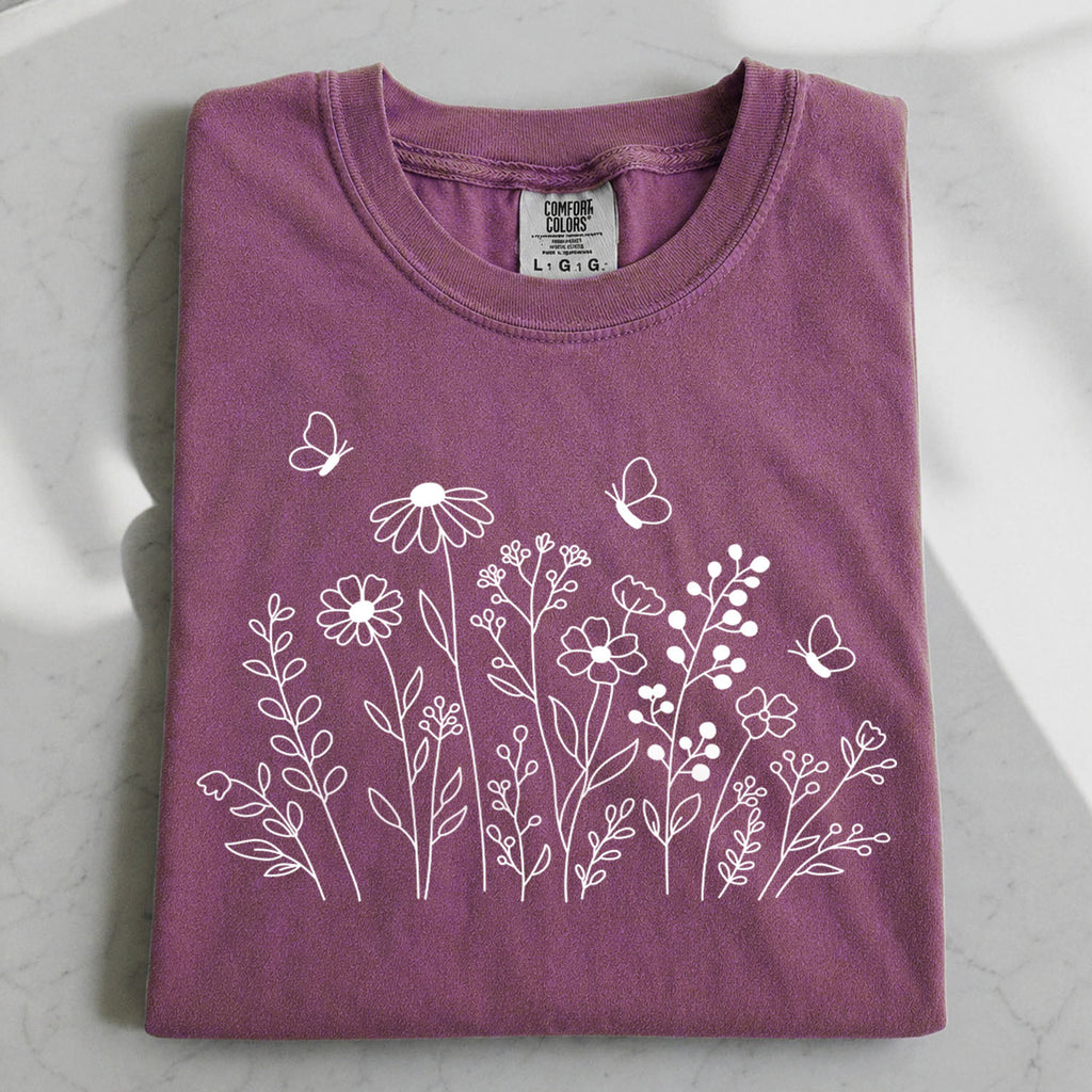 White Wildflower Sketch T-Shirt