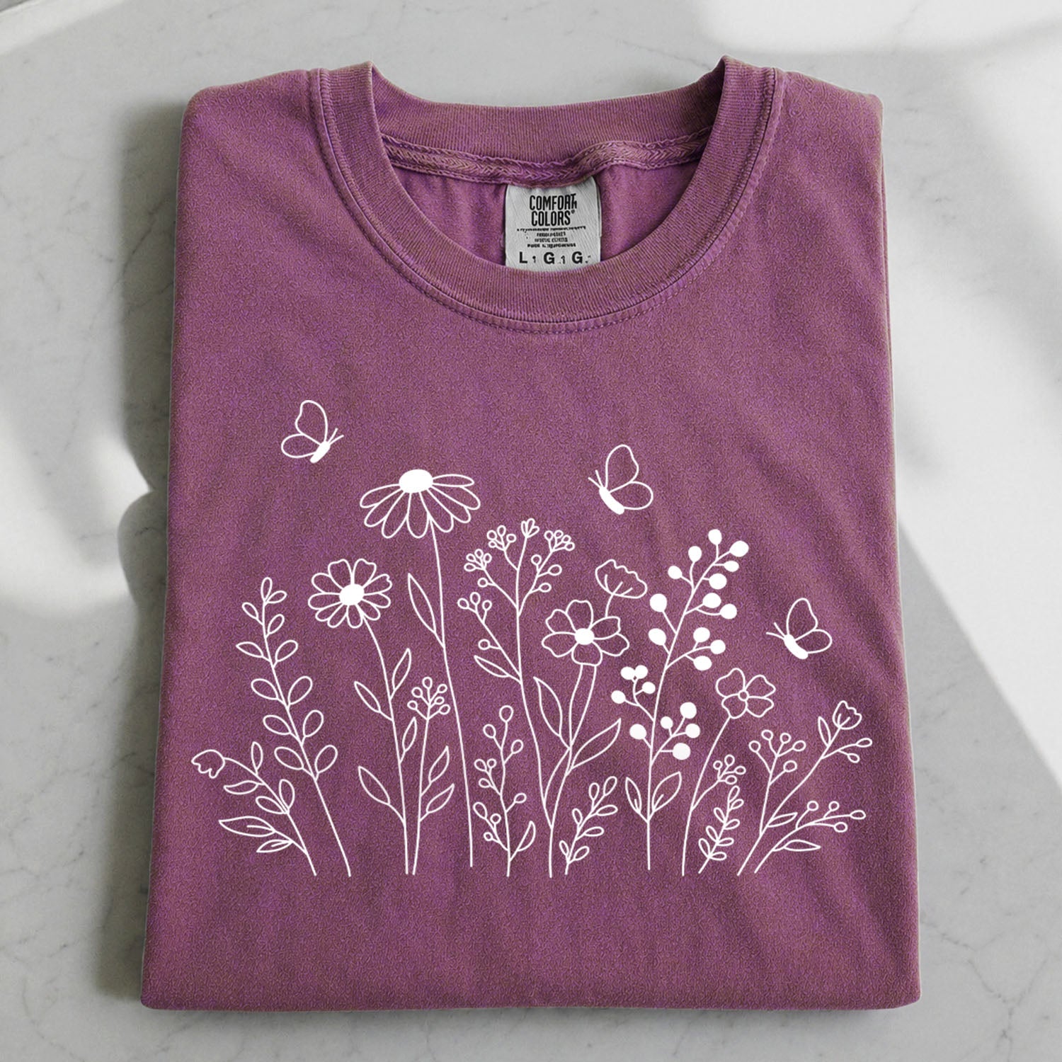 White Wildflower Sketch T-Shirt