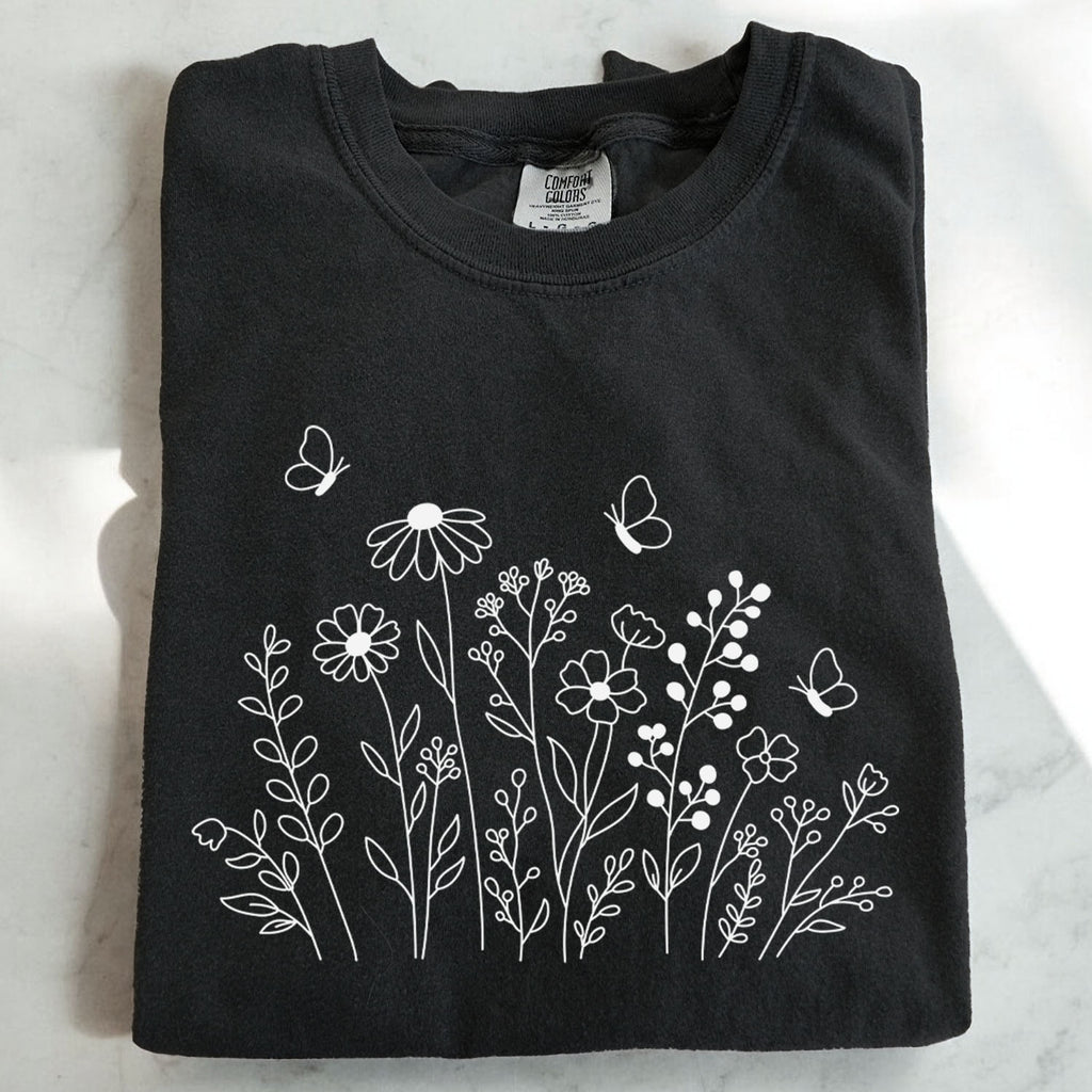 White Wildflower Sketch T-Shirt