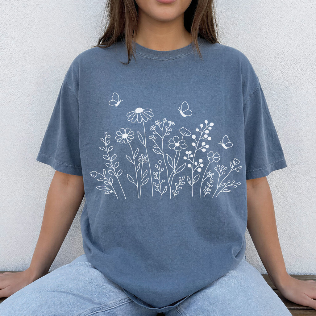 White Wildflower Sketch T-Shirt