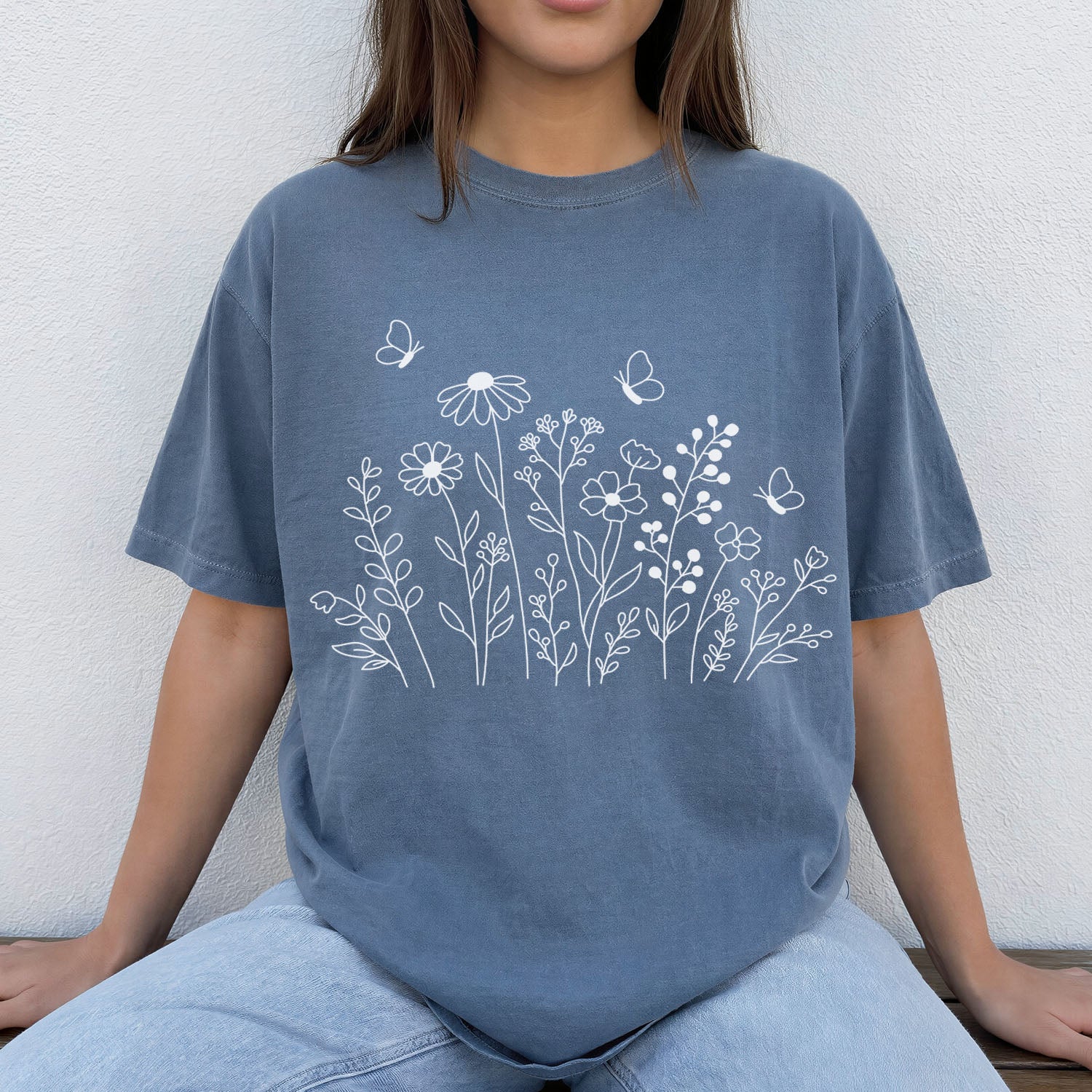 White Wildflower Sketch T-Shirt