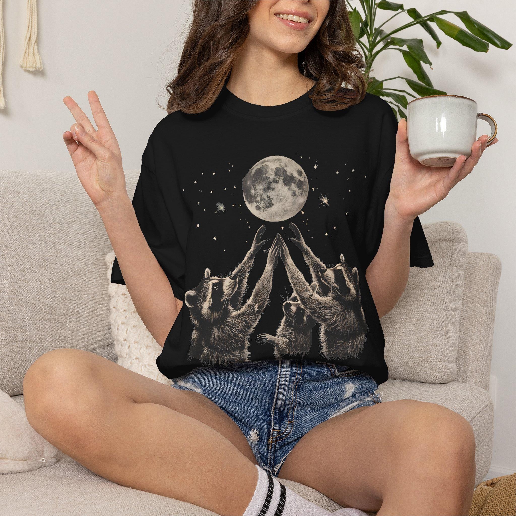 Raccoon Moon T-shirt, Comfort Colors Cottagecore Graphic Tee, Gothic Space Funny Bootleg Womens Top