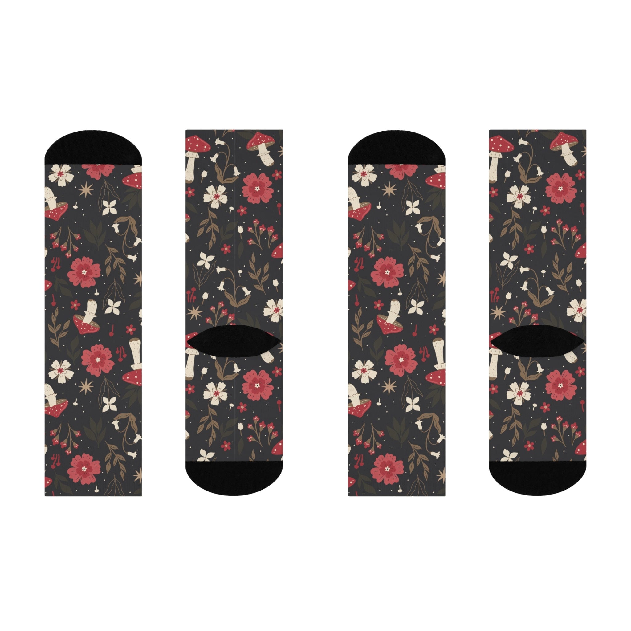 Mushroom Wildflower Socks, Cottagecore Witchy Socks, Wildflower Boho Gift, Floral Womens Adults Unisex Socks