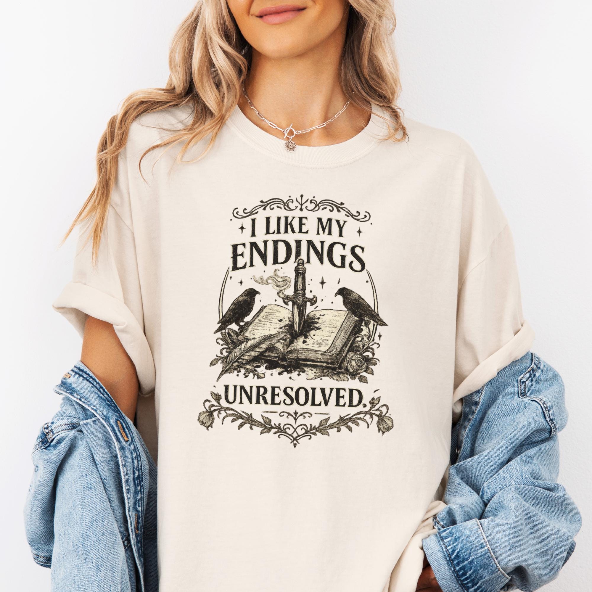 I Like My Endings Unresolved T-shirt, Comfort Colors Cottagecore Graphic Tee, Gothic Funny Reading Bookish Lover Womens Top