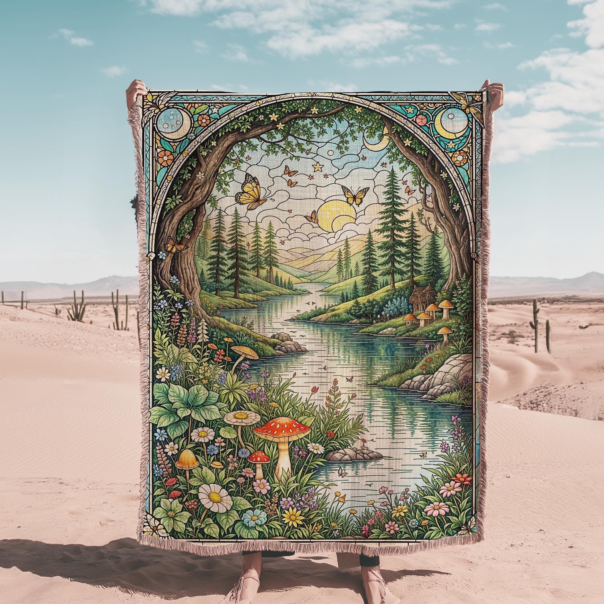 Fairytale Fringe Throw Blanket, Gothic Witchy Fringe Picnic Blanket, Cottagecore Woven Soft Flannel Throw, Bedroom Lounge Home Decor