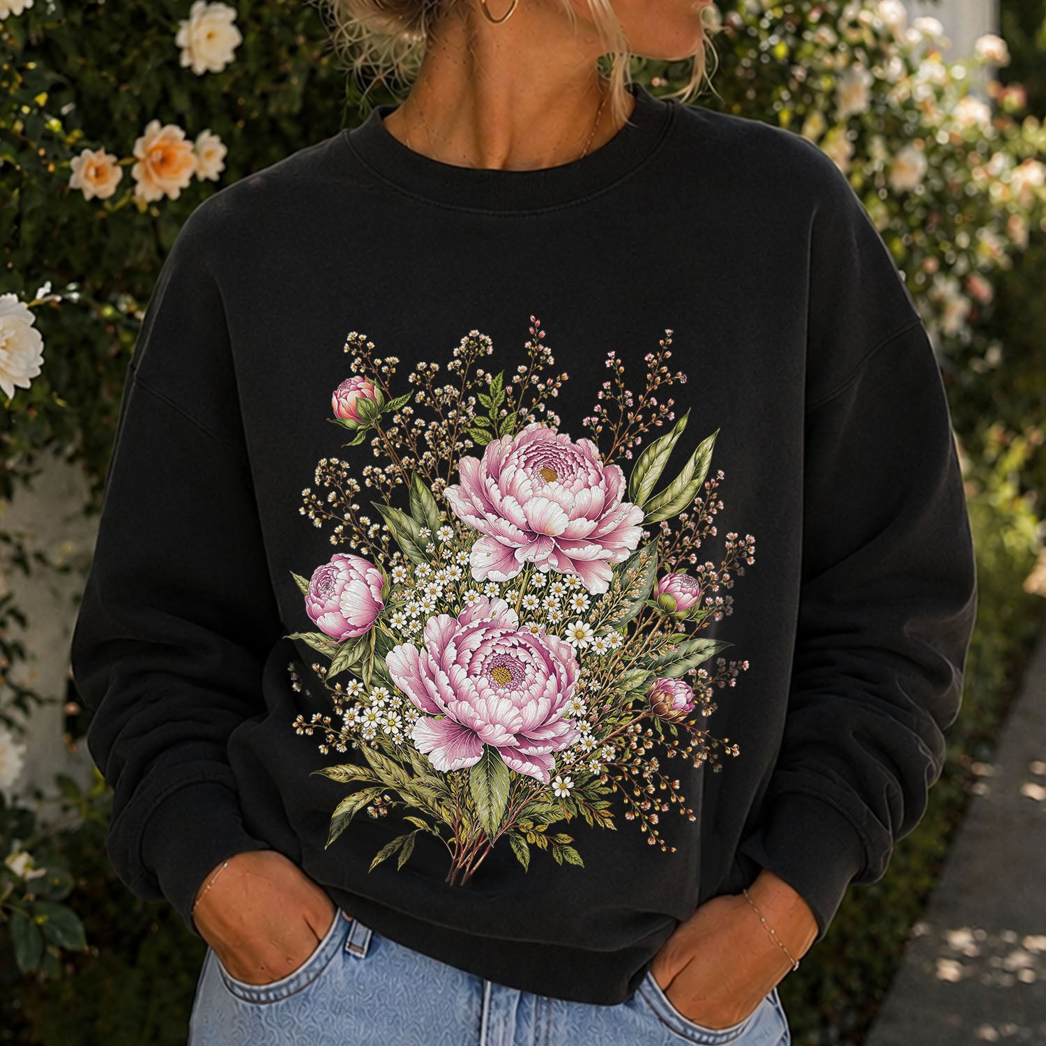 Pink Peony Floral Sweatshirt
