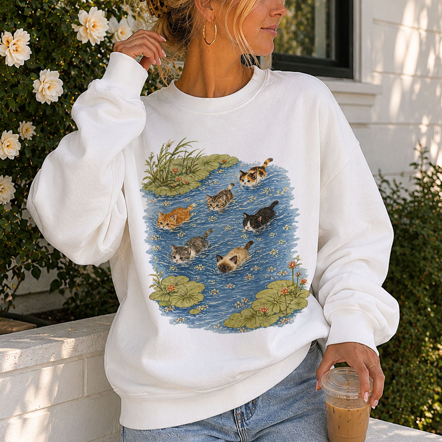Swimming Cats in Pond Sweatshirt