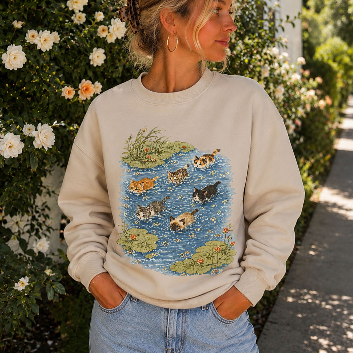 Swimming Cats in Pond Sweatshirt