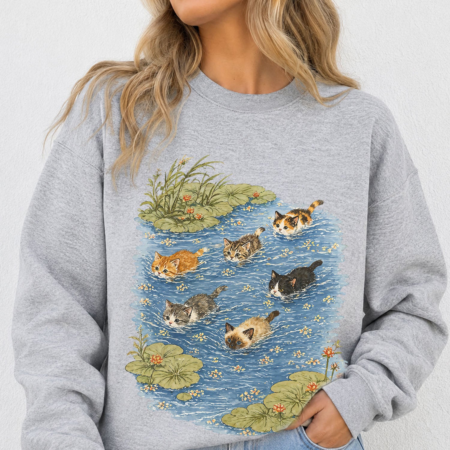 Swimming Cats in Pond Sweatshirt