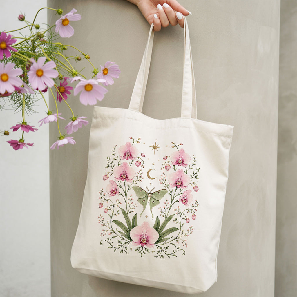 Moonlit Pink Orchid Flower Tote Bag