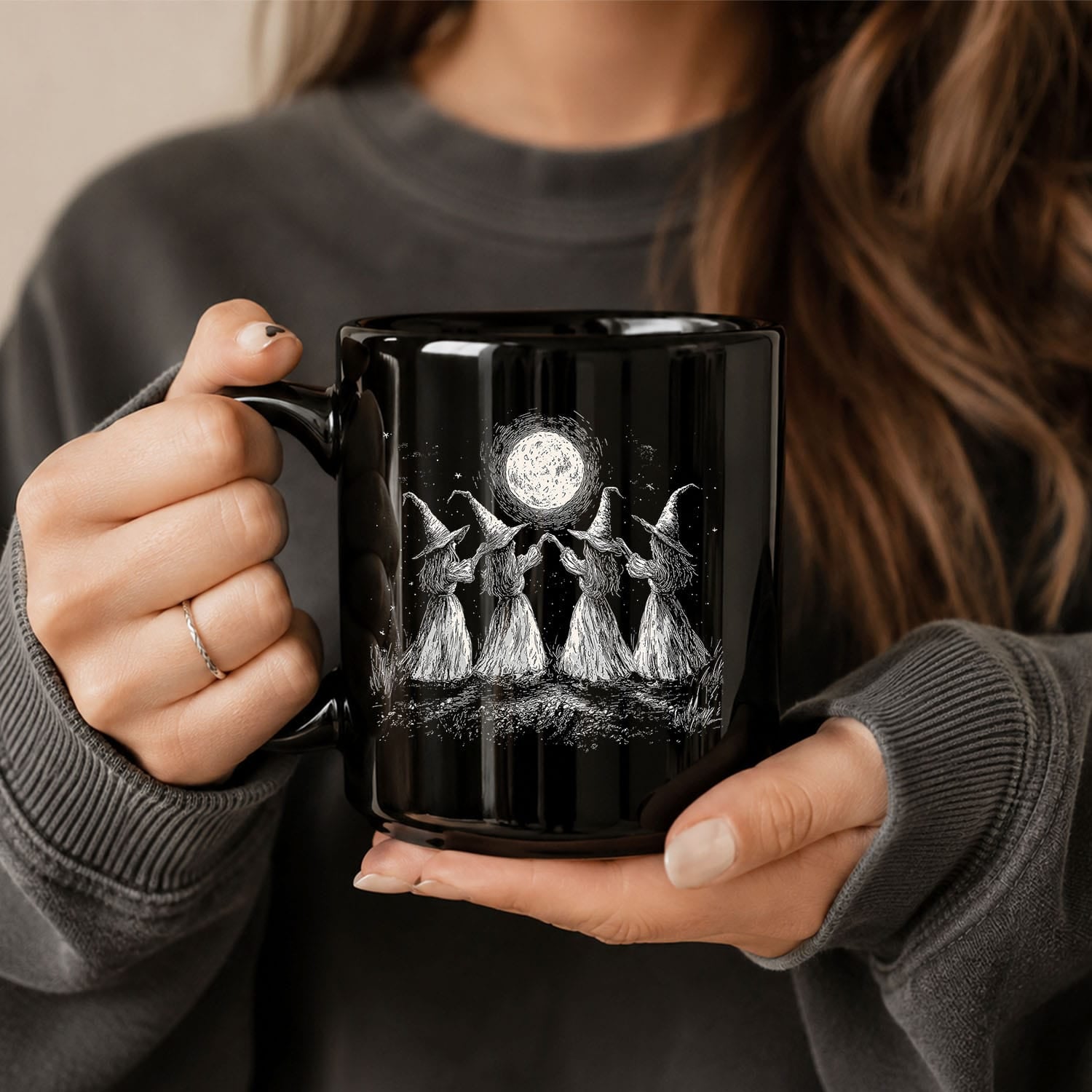 Witches Moon Dance Black Ceramic Mug