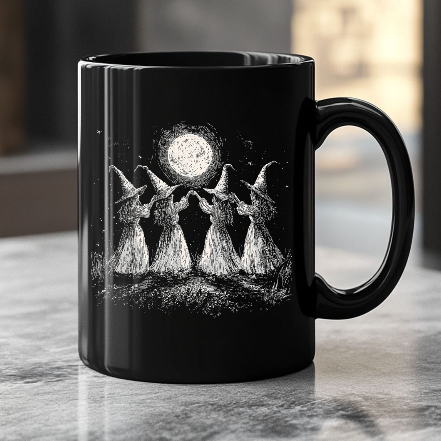 Witches Moon Dance Black Ceramic Mug