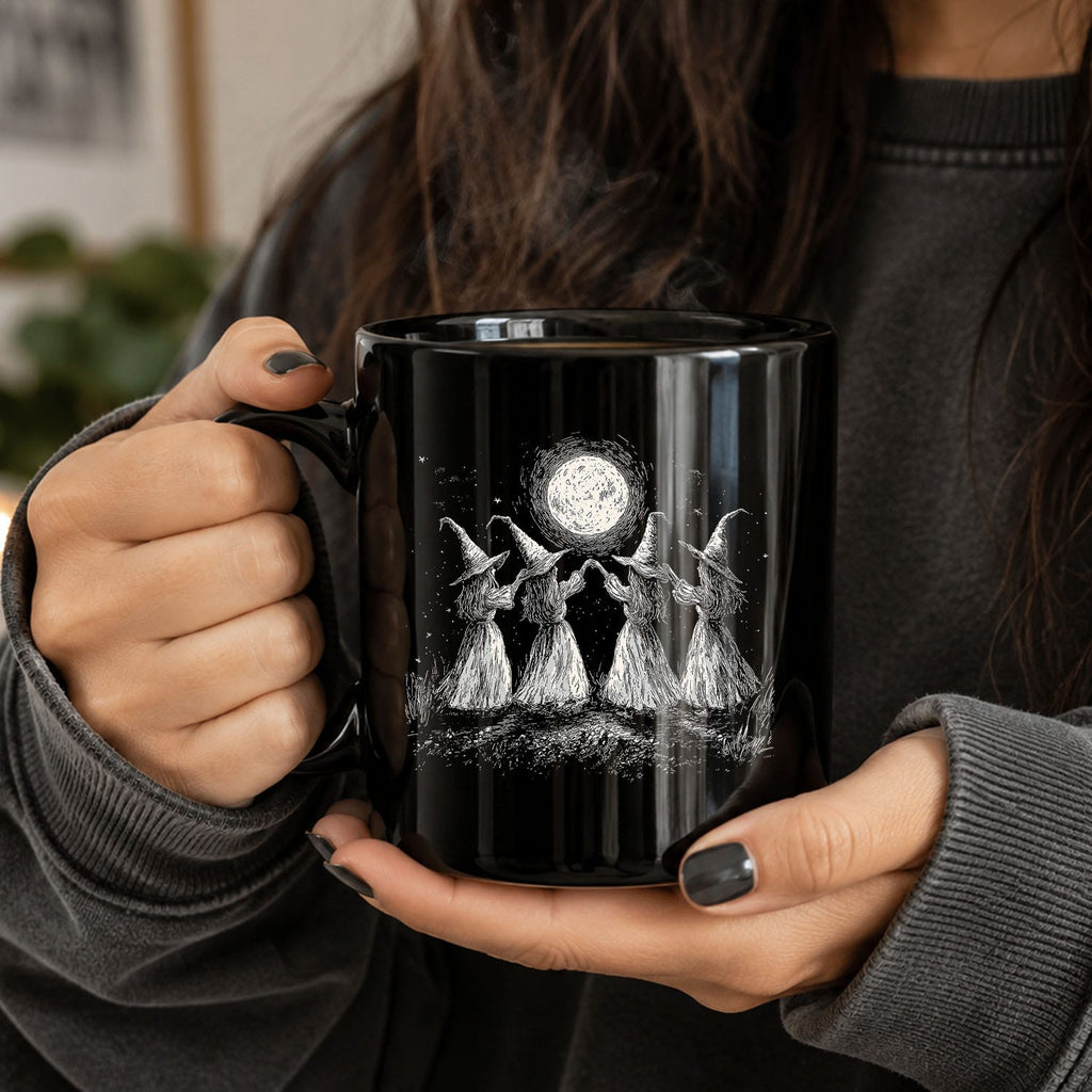 Witches Moon Dance Black Ceramic Mug
