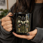 Whimsical Moth Wildflower Black Ceramic Mug