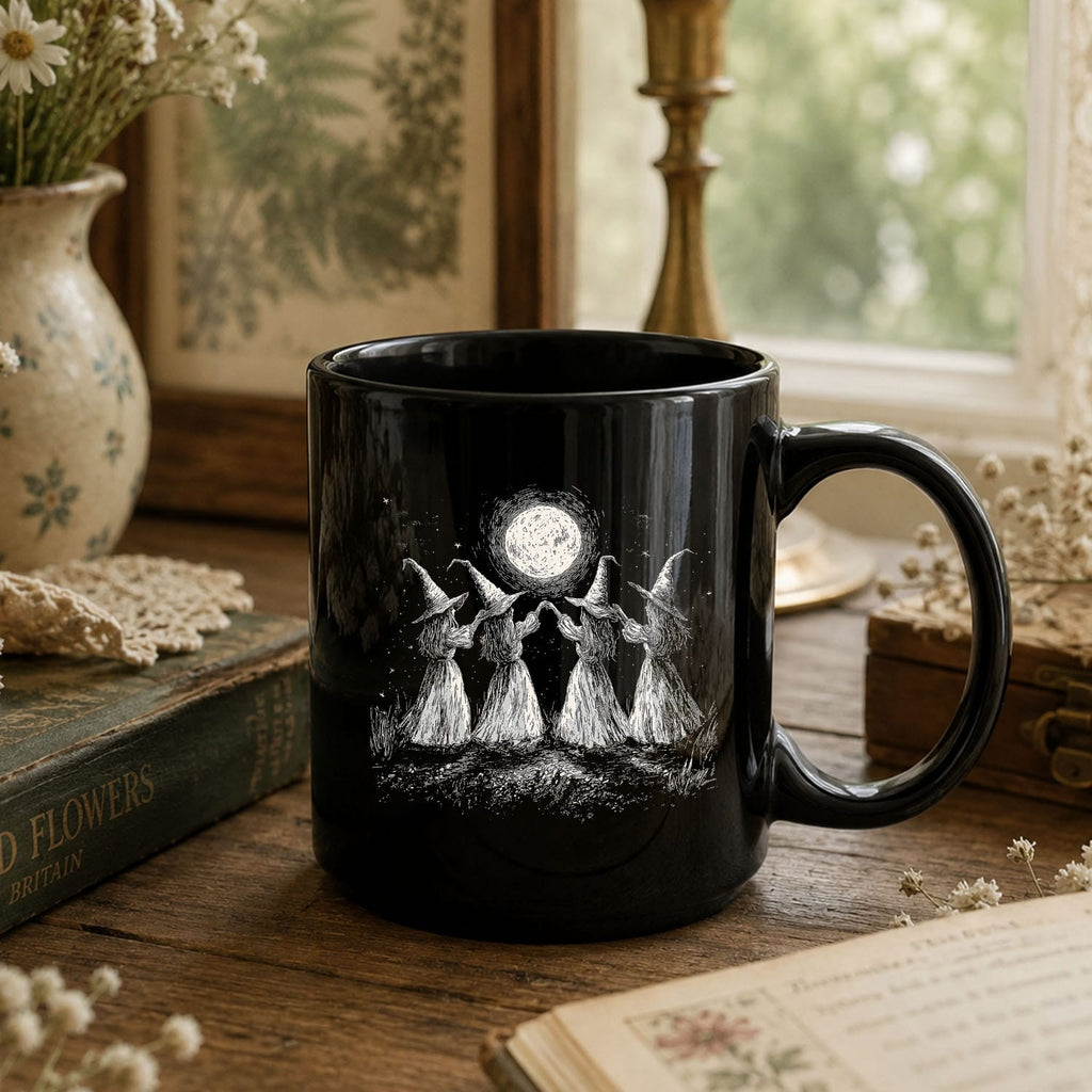 Witches Moon Dance Black Ceramic Mug