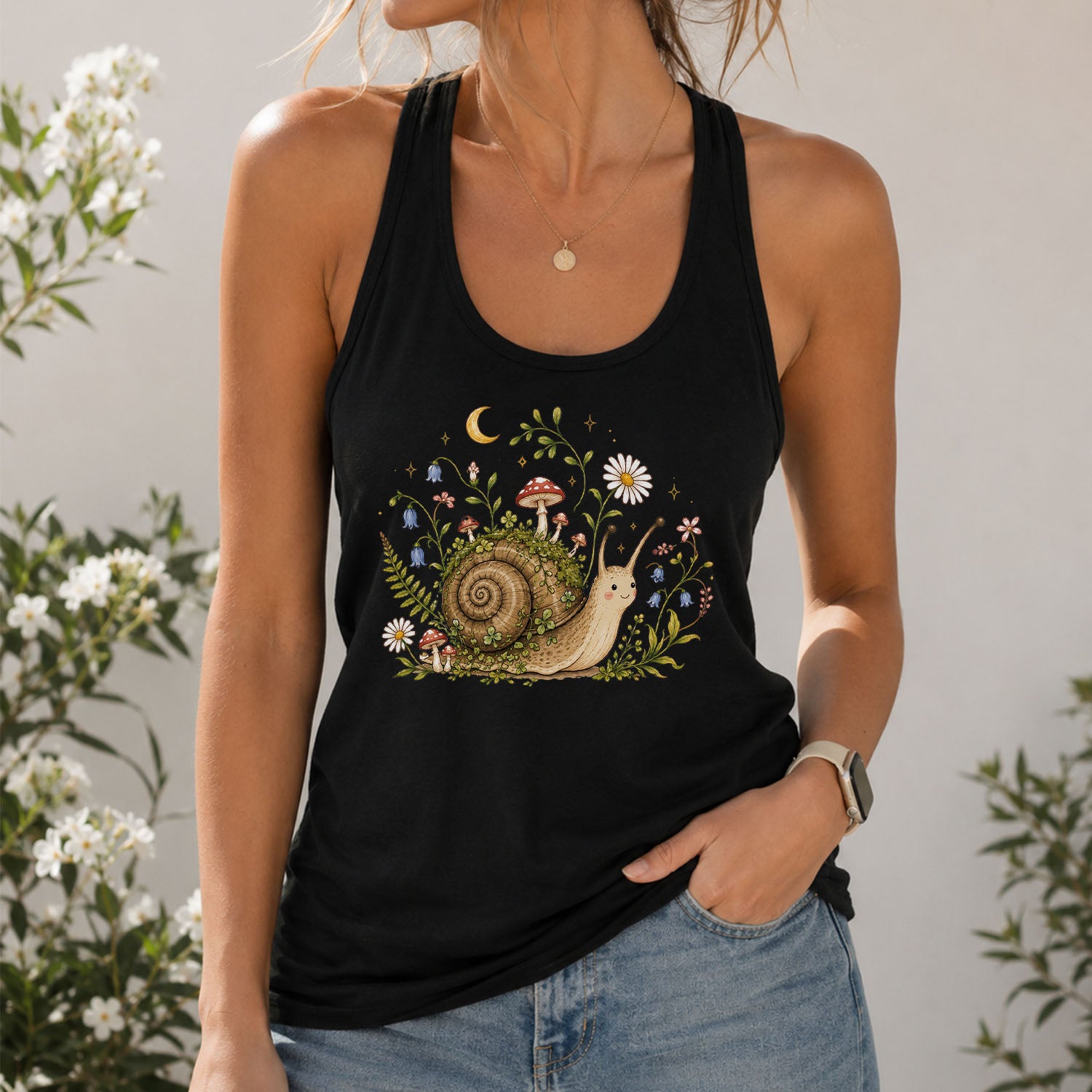 Blooming at My Own Pace Snail Racerback Tank Top