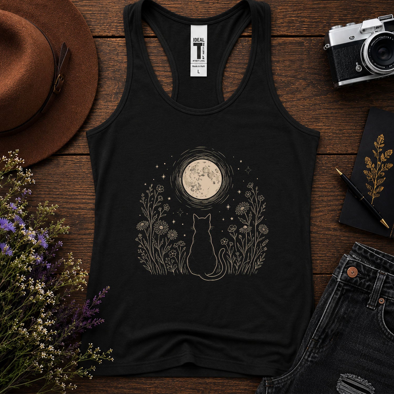 Stargazing Cat Racerback Tank Top