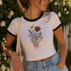 Skeleton Bouquet Ringer Crop T-Shirt