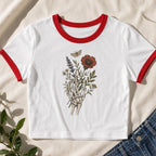 Skeleton Bouquet Ringer Crop T-Shirt
