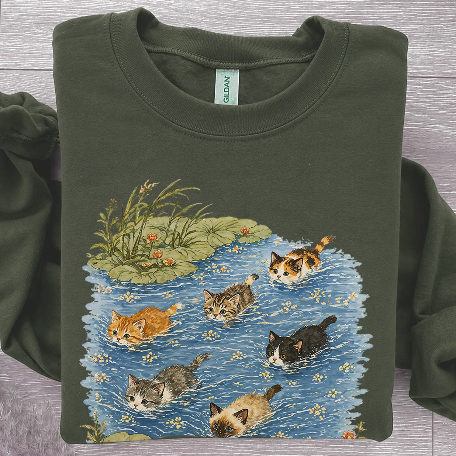 Swimming Cats in Pond Sweatshirt