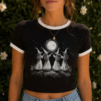 Witches Moon Dance Ringer Crop T-Shirt