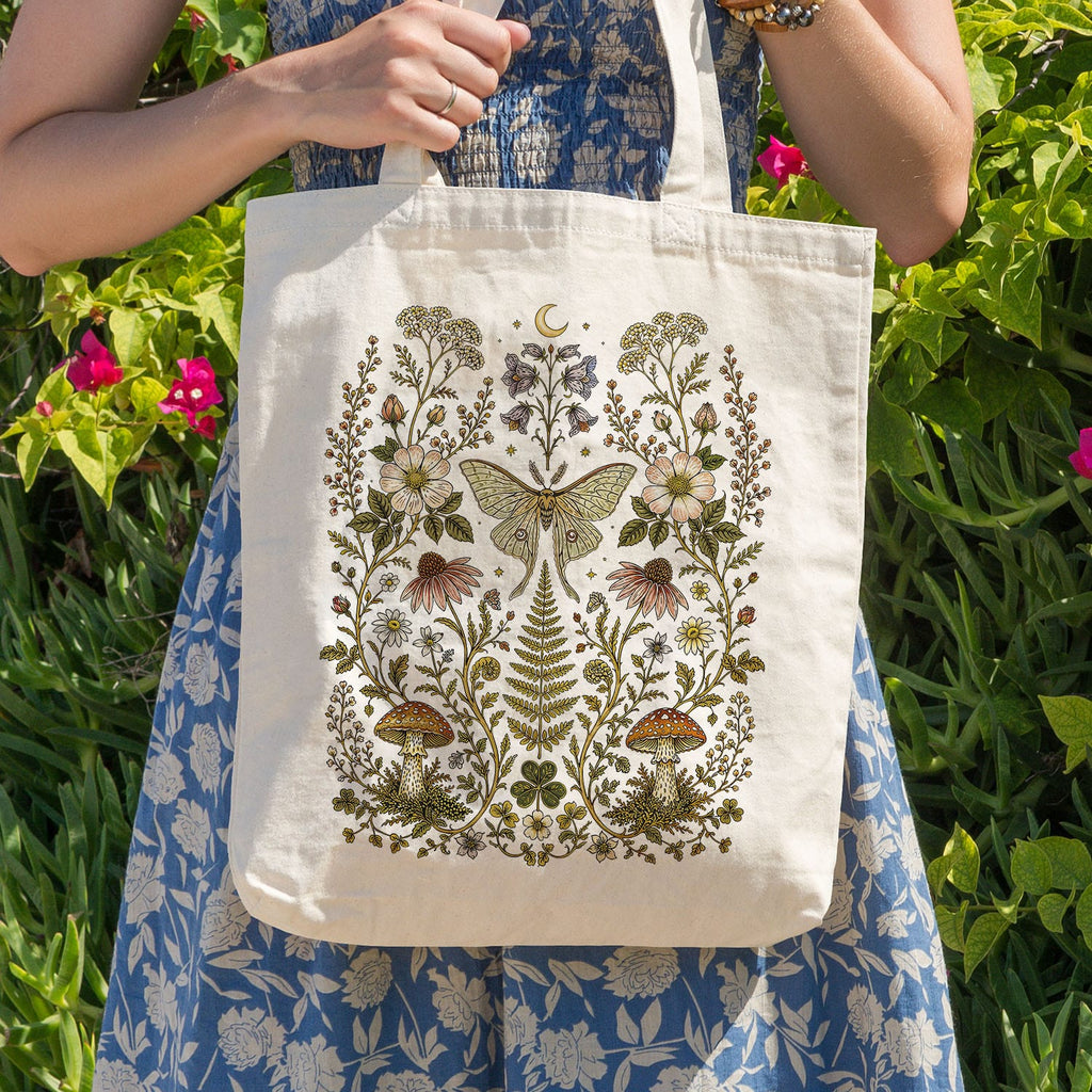 Whimsical Moth Cotton Tote Bag - Charmed and Wyld