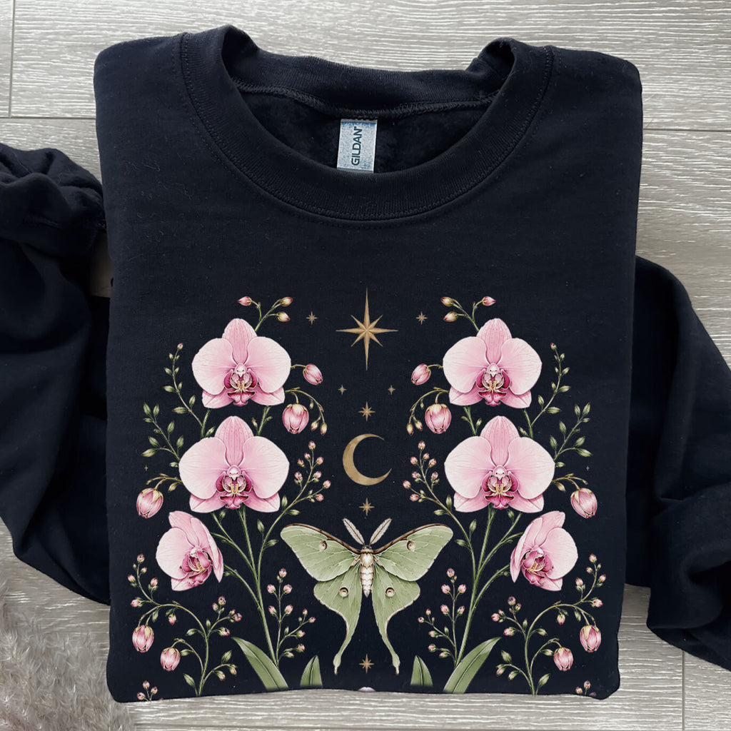 Moonlit Pink Orchid Flower Sweatshirt