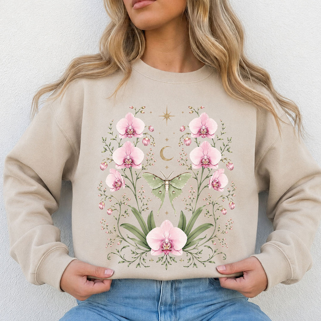 Moonlit Pink Orchid Flower Sweatshirt