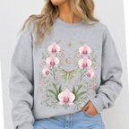 Moonlit Pink Orchid Flower Sweatshirt