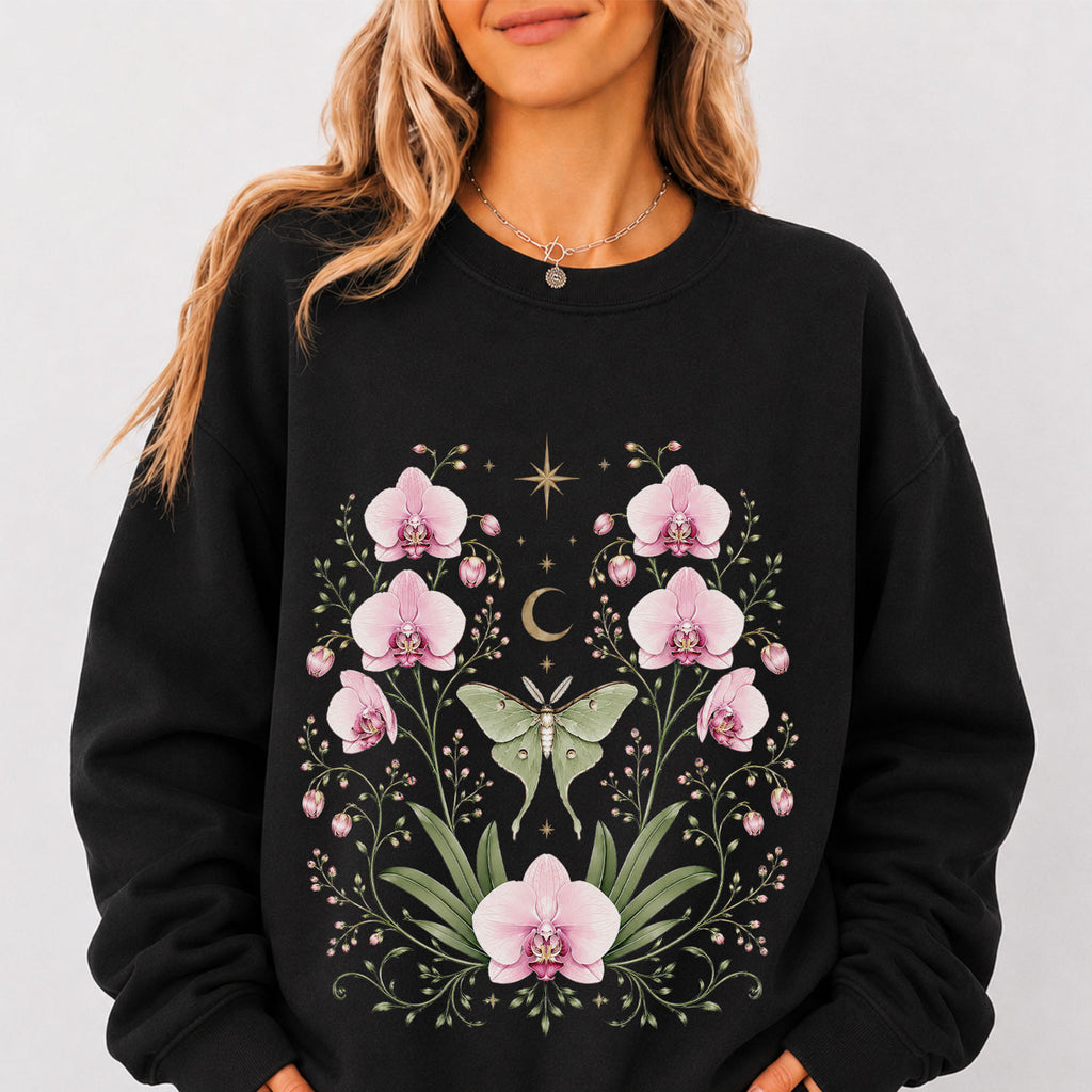 Moonlit Pink Orchid Flower Sweatshirt