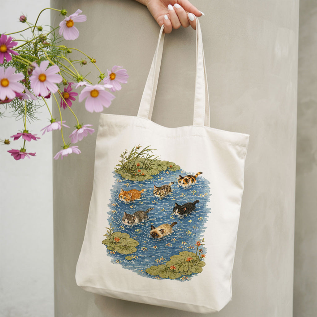 Swimming Cats in Pond Tote Bag