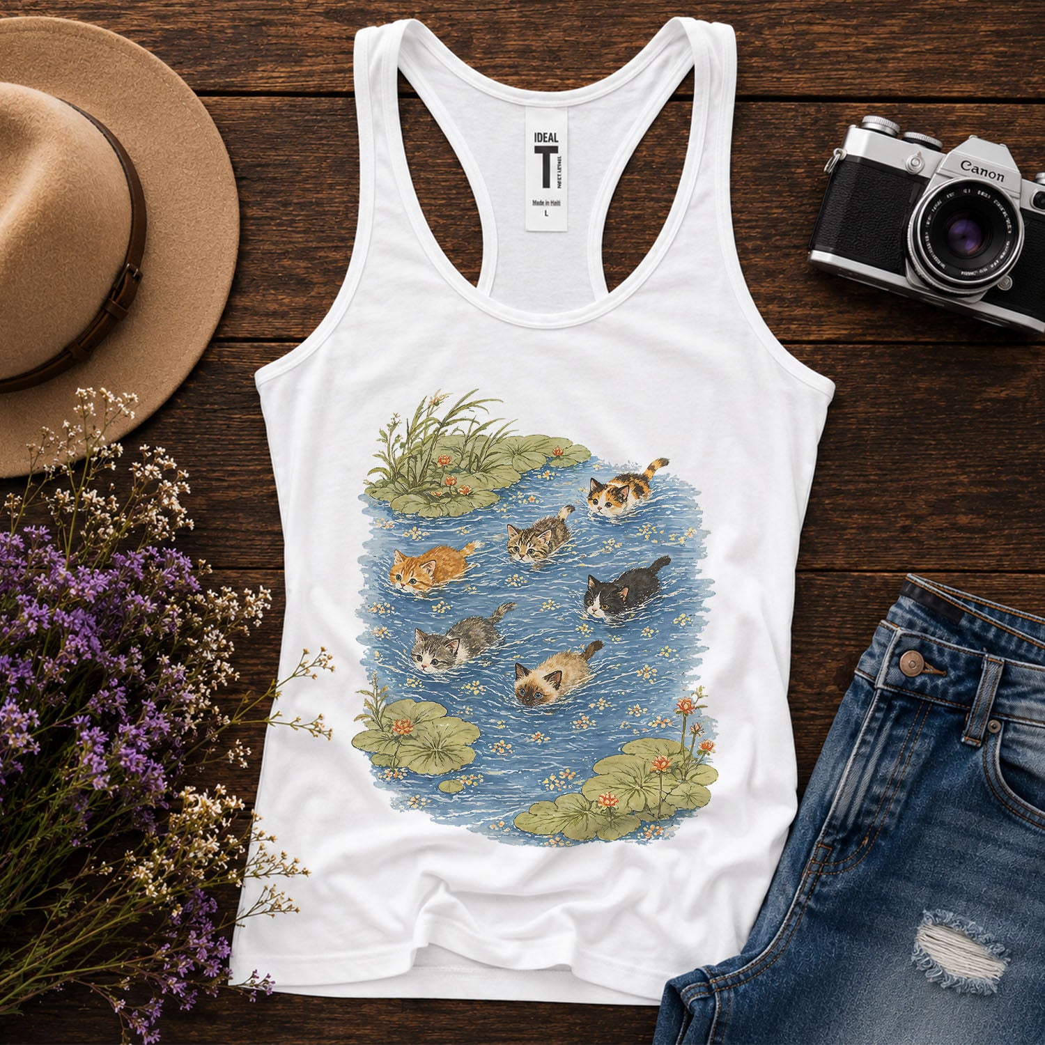 Swimming Cats in Pond Racerback Tank Top