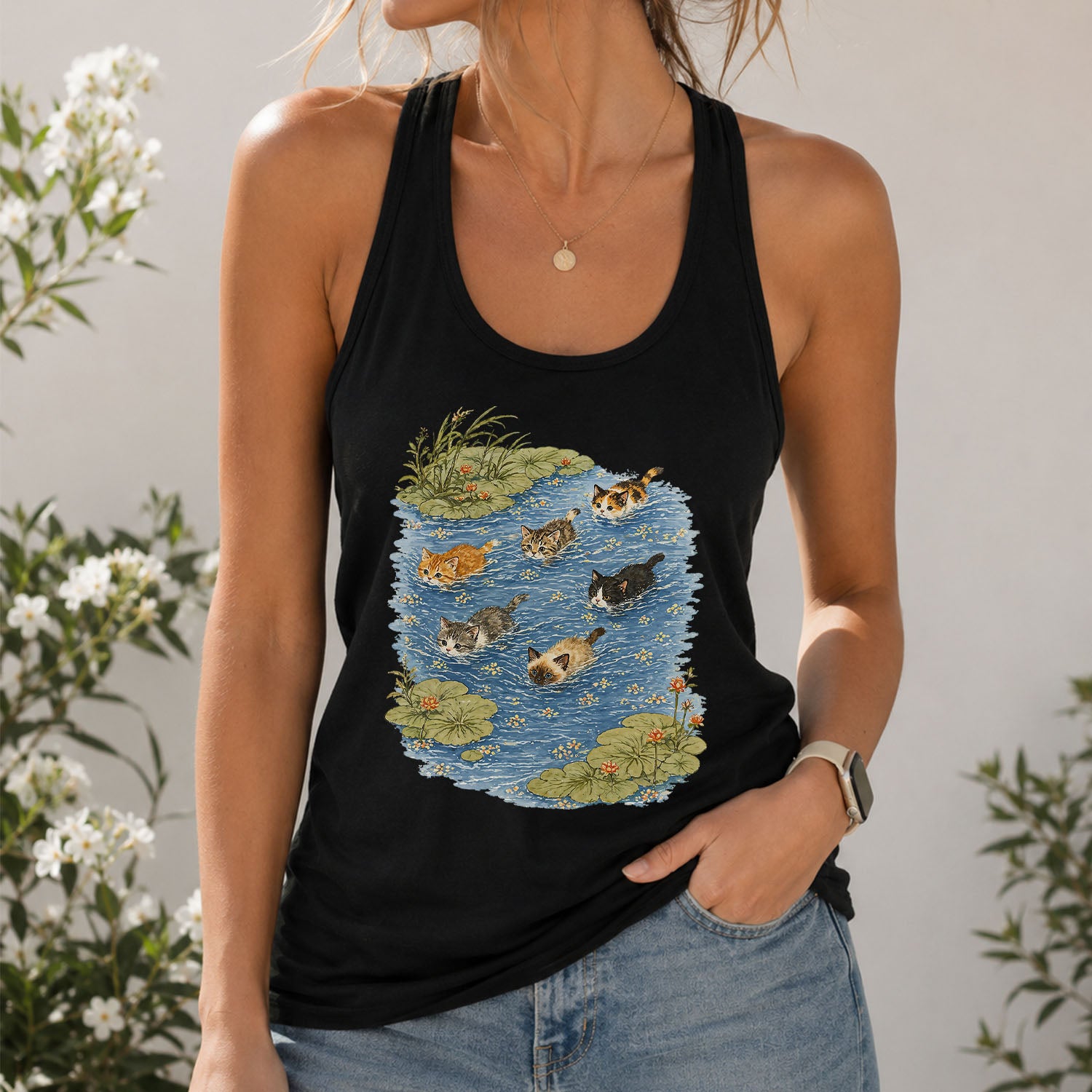 Swimming Cats in Pond Racerback Tank Top