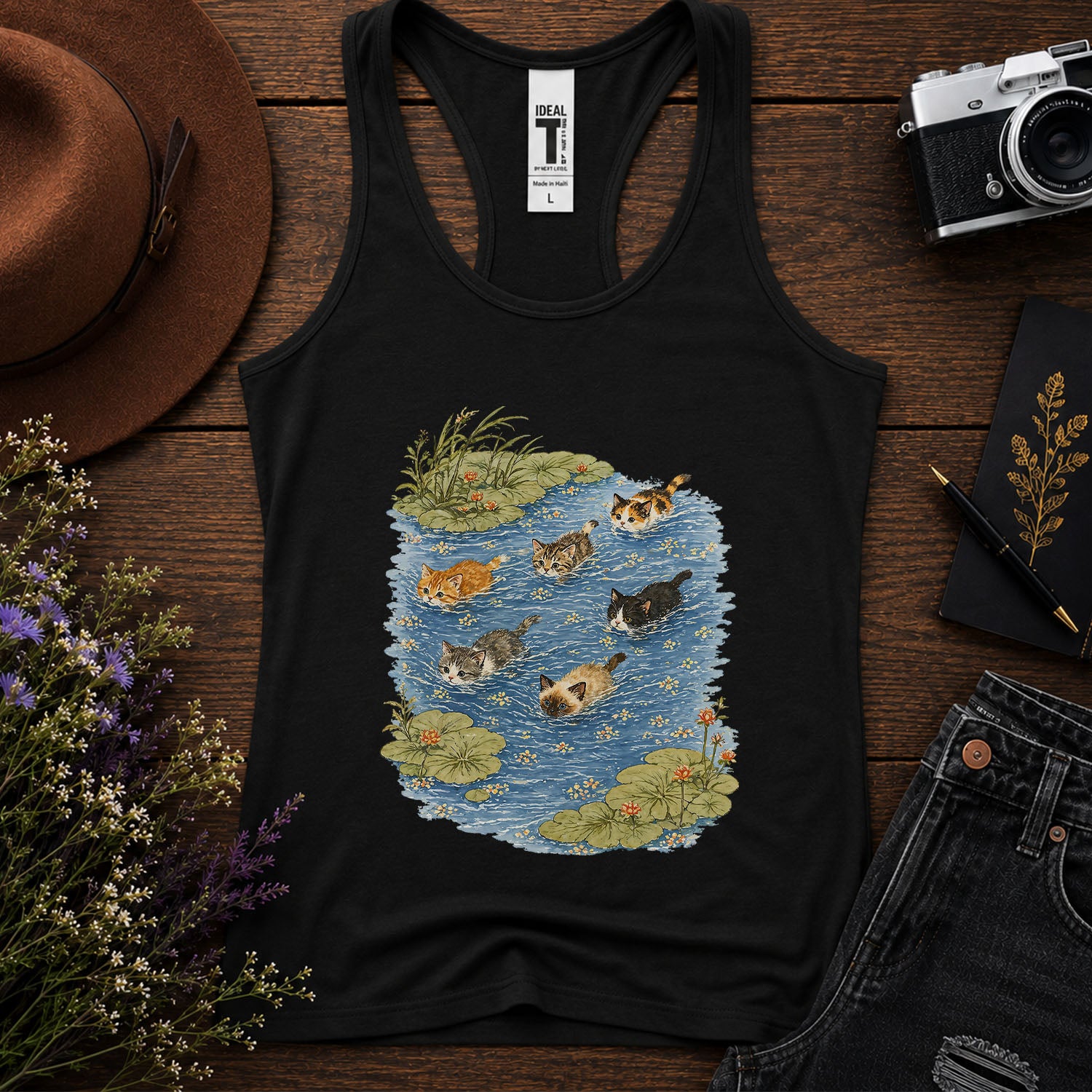 Swimming Cats in Pond Racerback Tank Top