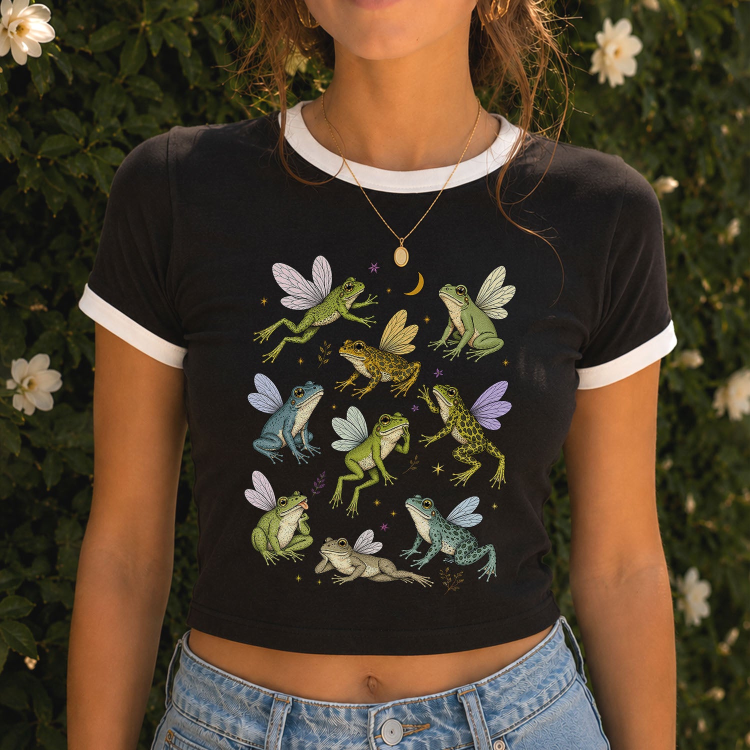 Fairy Frogs Ringer Crop T-Shirt