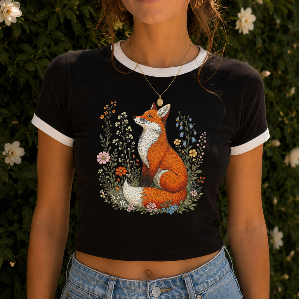 Fox in the Meadow Ringer Crop T-Shirt