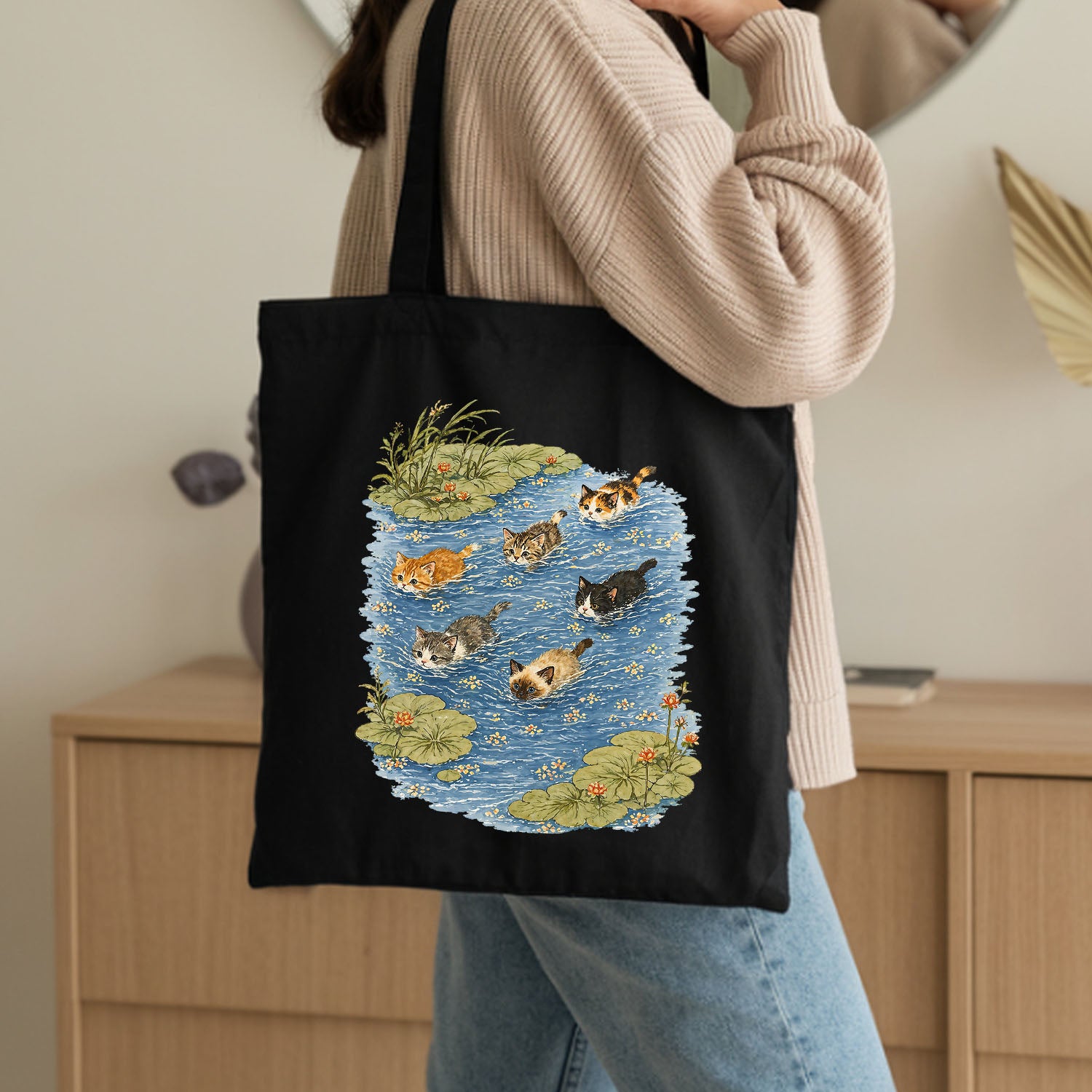 Swimming Cats in Pond Tote Bag