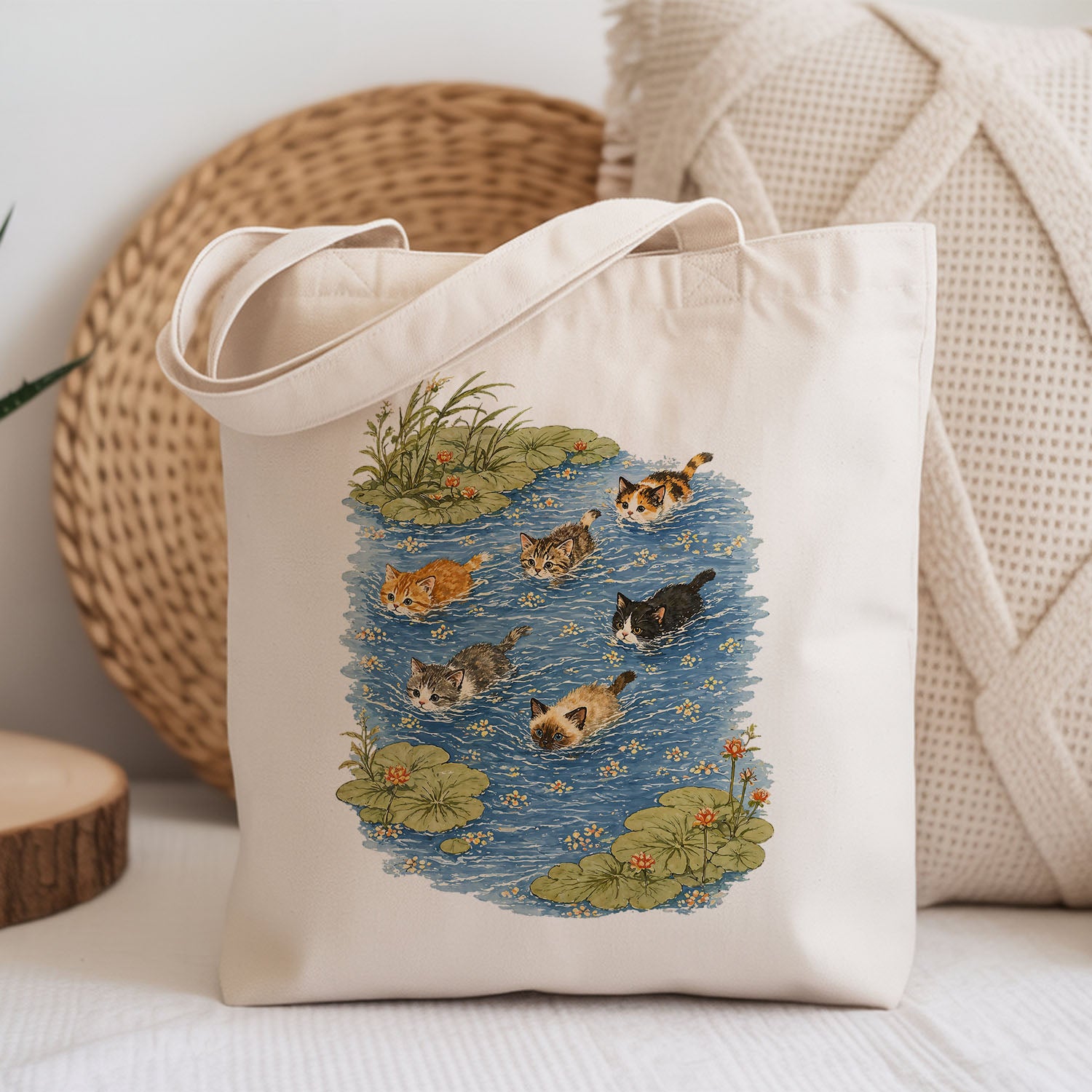 Swimming Cats in Pond Tote Bag