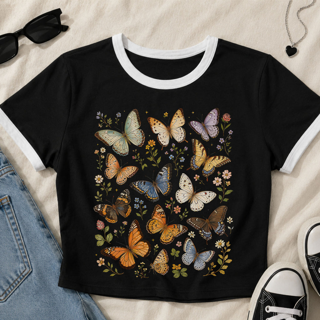 Butterfly Collection Ringer Crop T-Shirt