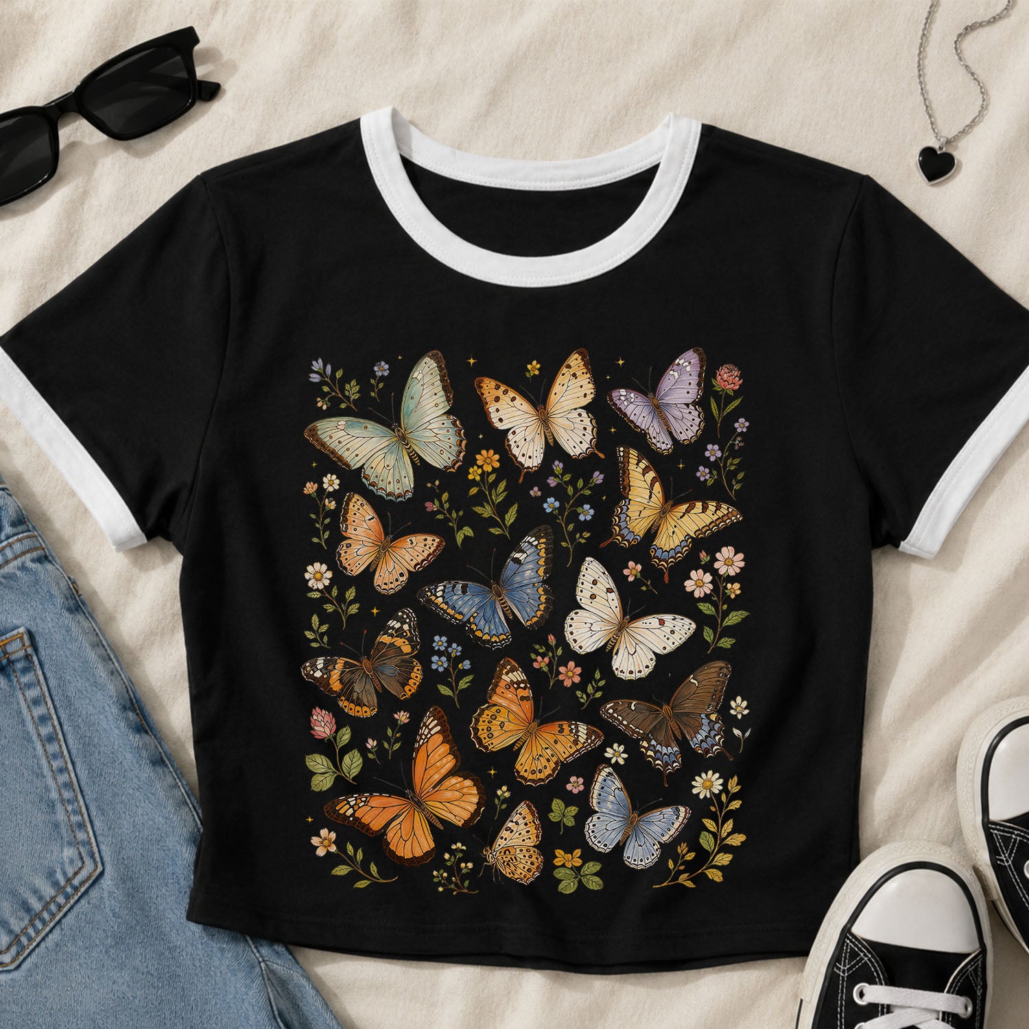 Butterfly Collection Ringer Crop T-Shirt