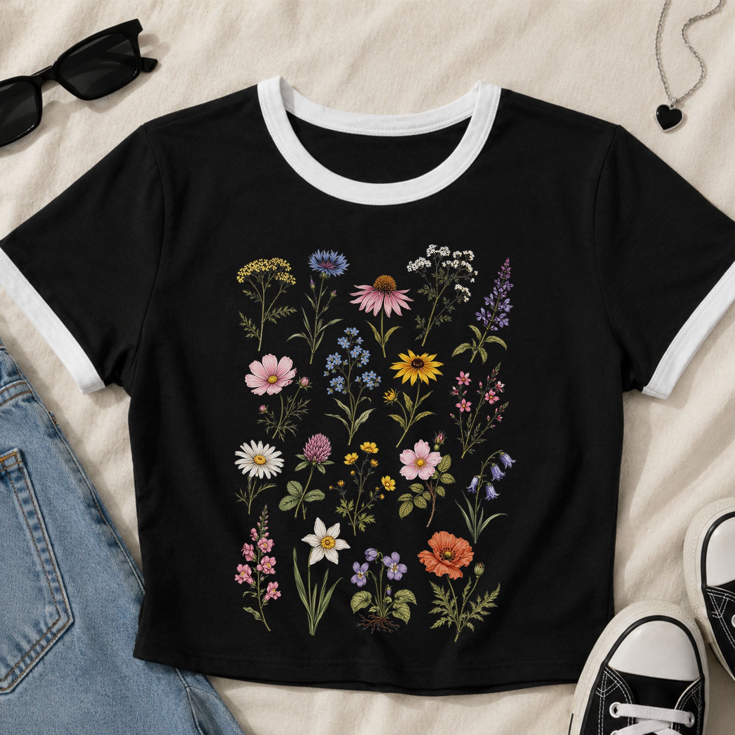 Meadow Blooms Ringer Crop T-Shirt