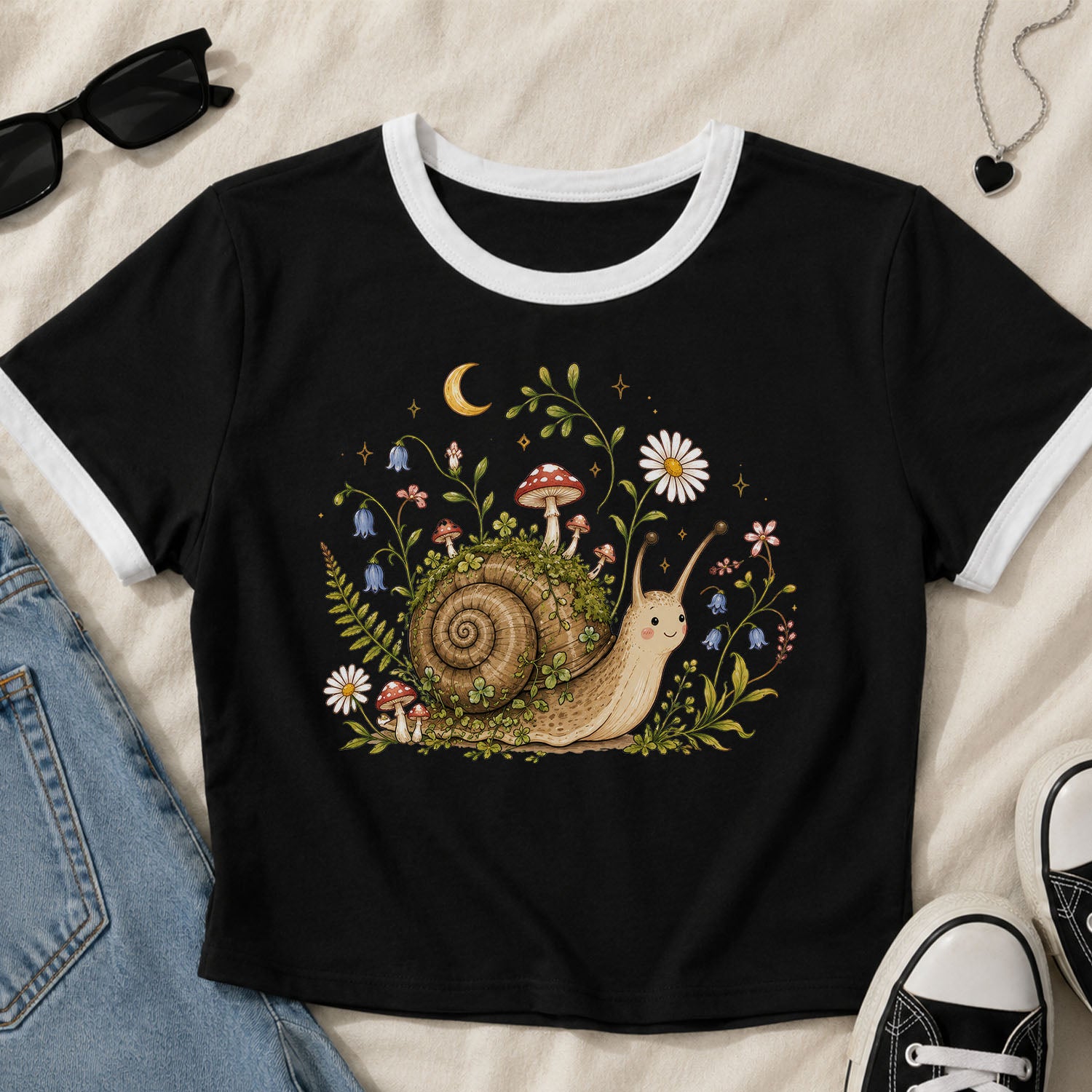 Blooming at My Own Pace Snail Ringer Crop T-Shirt