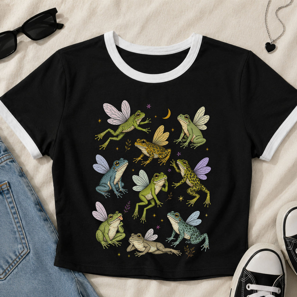 Fairy Frogs Ringer Crop T-Shirt