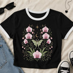 Moonlit Pink Orchid Flower Ringer Crop T-Shirt